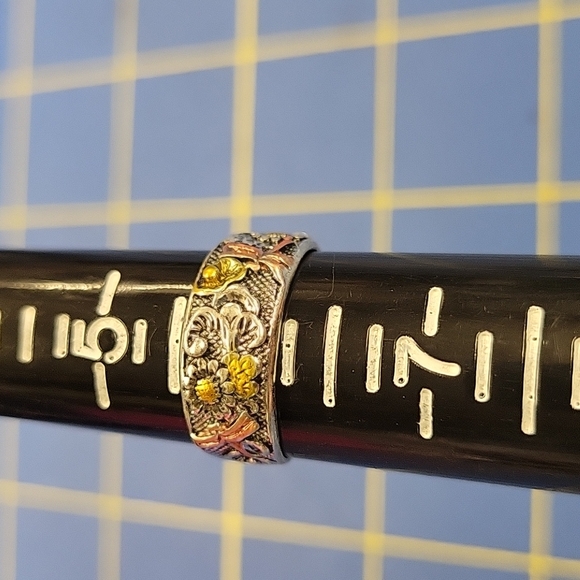 Silver & Gold Tone Ring  Floral Dragonfly - Picture 1 of 8